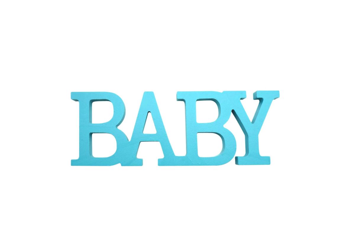 9 .85" X 3.35" WOODEN "BABY" BLUE