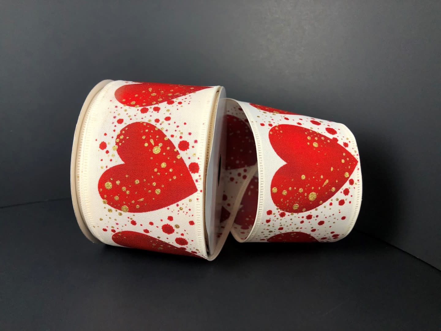2.5'' X  10 YDS HEARTS, GOLD SPLATTER RIBBON, REG $8.99 ND