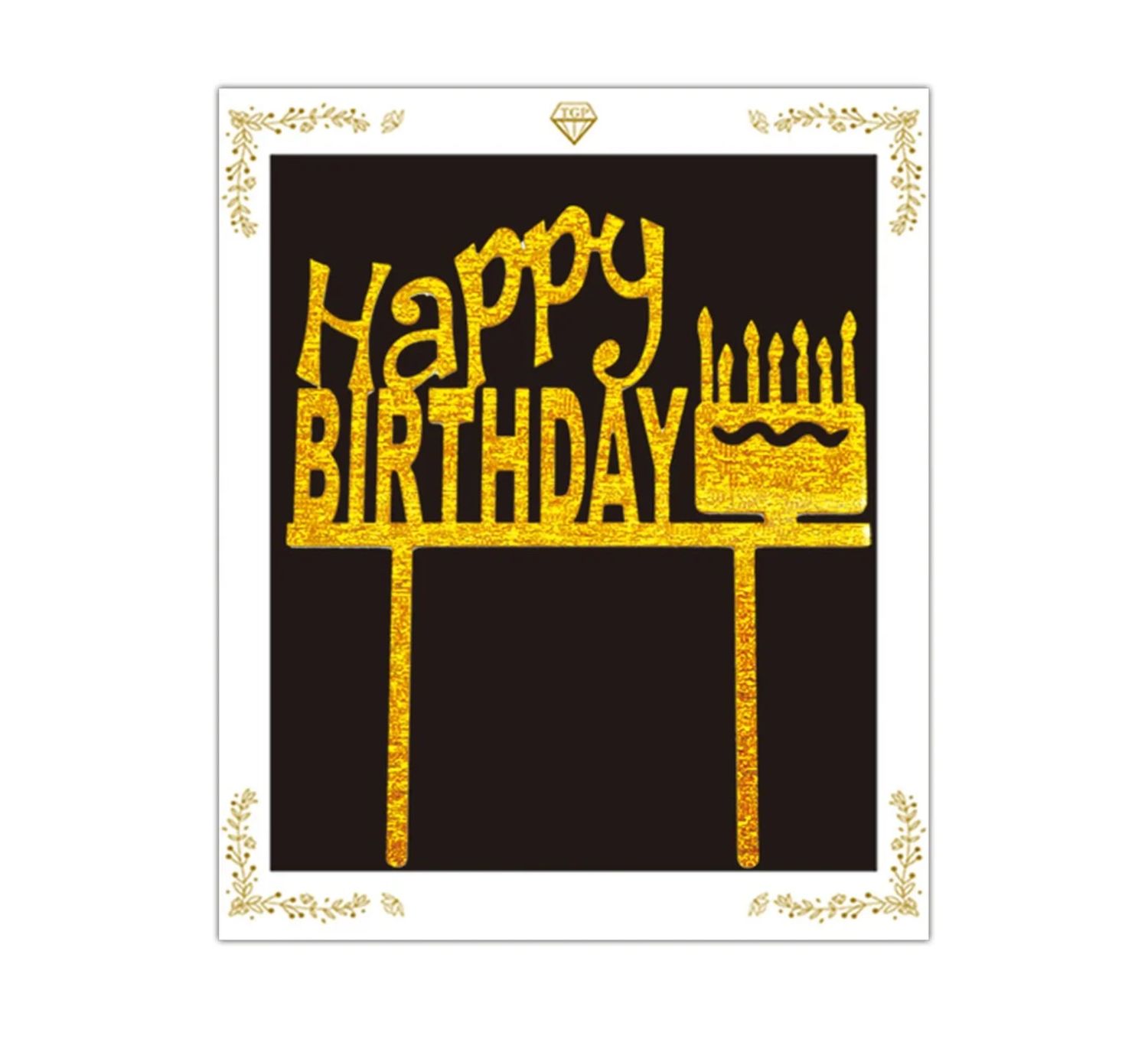 HAPPY BIRTHDAY CAKE TOPPER GOLD