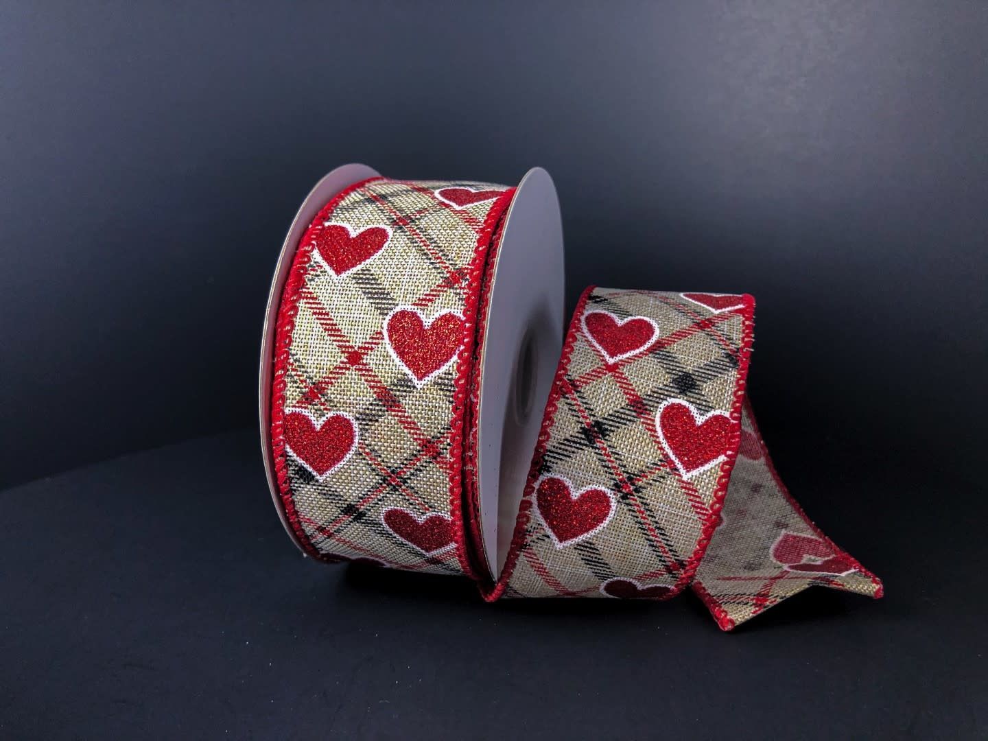 1.5"X10Y  NAT LIN/RED GLIT HRTS-ARGYLE, REG $7,99