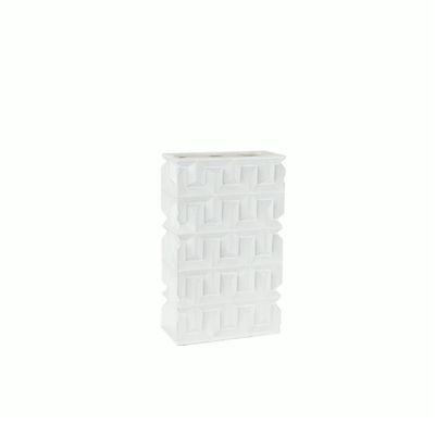 11”H X 6.75” X 3” WHITE EMBOSSED SQUARE CERAMIC VASE