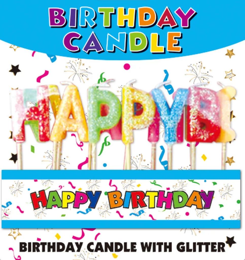 HAPPY BIRTHDAY PASTEL CANDLES WITH GLITTER