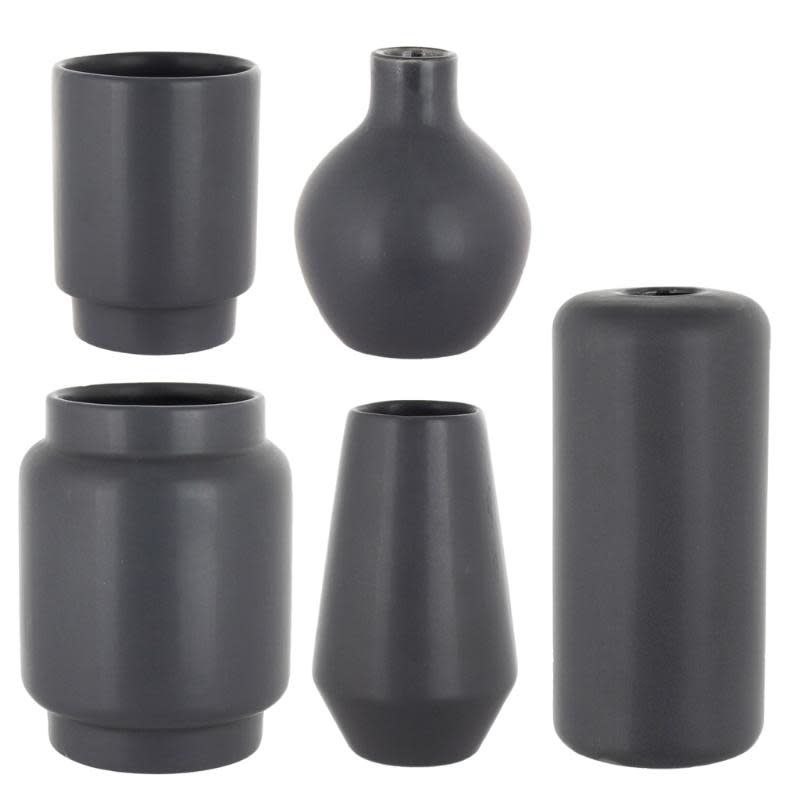 CHARCOAL MOD BAUBLE BUD VASE ASSORTED STYLES PER CASE Heights 4"-6" openings 1"- 2 5/8"