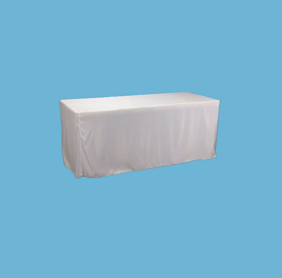 72" X 29" FITTED FULL DROP TABLECLOTH, WHITE.  ND
