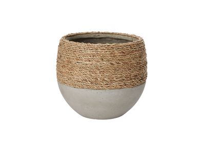 9.25”h x 9” CONCRETE REED POT WITH NATURAL ROPE