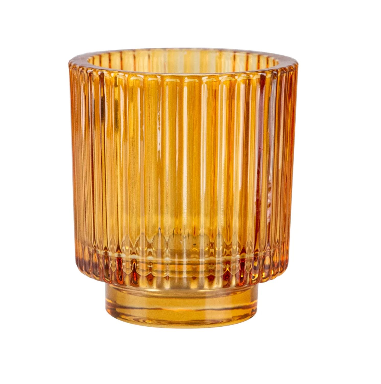4”H X 3.75” AMBER GLASS TEALIGHT VOTIVE CANDLE HOLDER