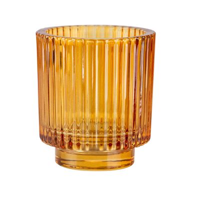 4”H X 3.75” AMBER GLASS TEALIGHT VOTIVE CANDLE HOLDER