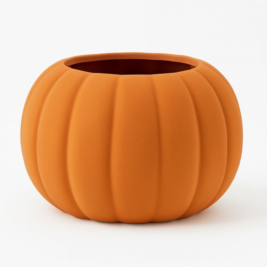 4”H X 6” MATTE ORANGE CERAMIC PUMPKIN VASE