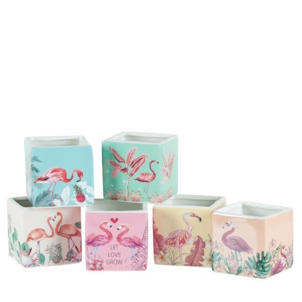 40% off was $4 now $2.39. 2.5" x 2.5" x 2.5" SQUARE CERAMIC FLAMINGO POTTERY