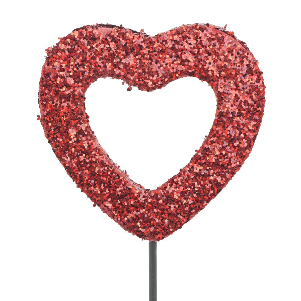 20"h x 4" RED GLITTER OPEN HEART PICK