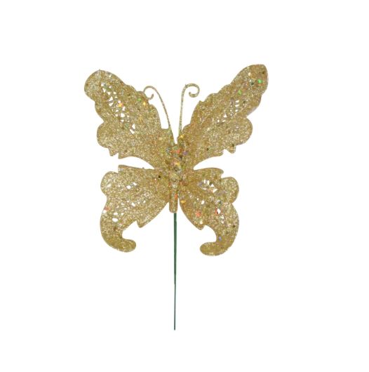 8”H GOLD GLITTER BUTTERFLY PICK