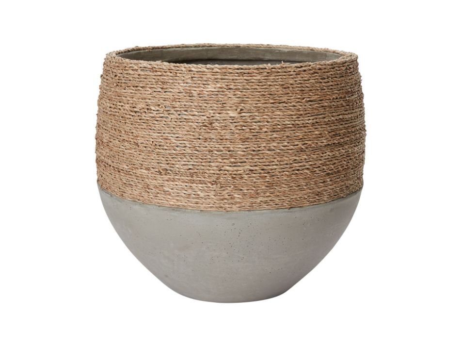 14.5”h x 15” CONCRETE REED POT WITH NATURAL ROPE
