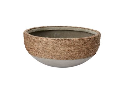 8”h x 17” CONCRETE REED BOWL WITH NATURAL ROPE