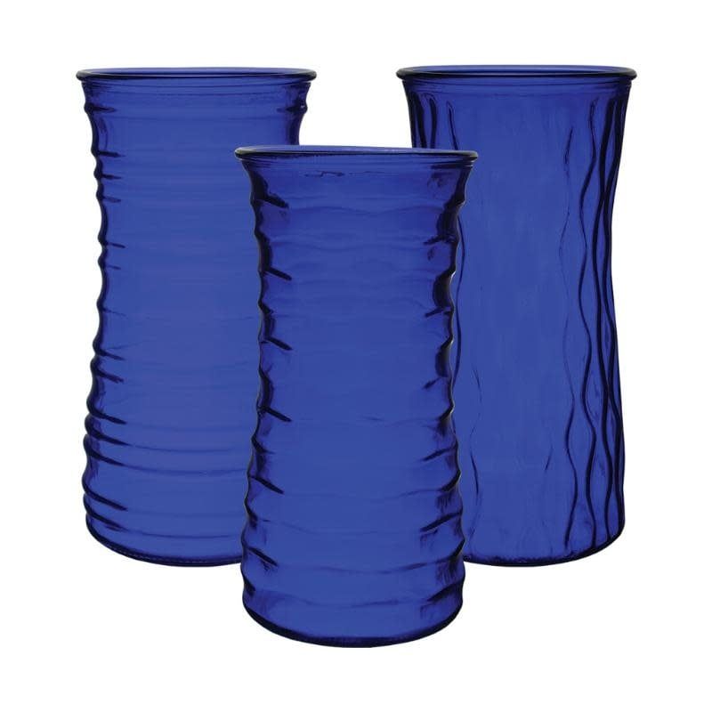 COBALT BLUE GLASS ROSE VASE ASST. 9.75"H X 4.75"