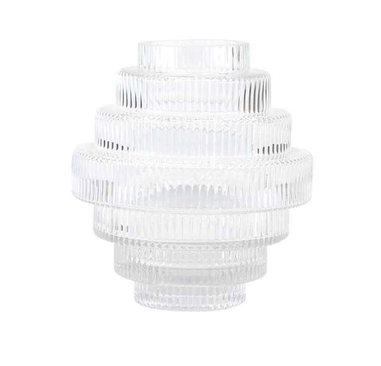 6.75”H X 6” NORDAL GLASS FLUTED VASE (2.5” OPENING)