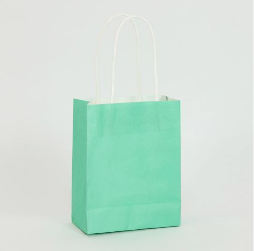 4.5"X5.5"X2.25" AQUA  PAPER TOTE TREAT BAG