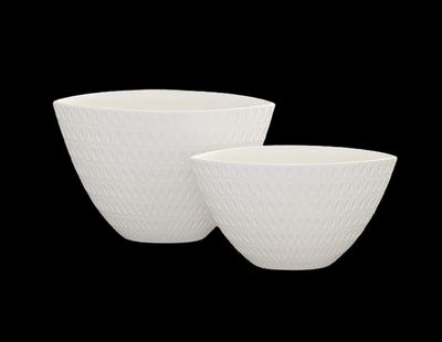 9.75”H X 8” X 14.5”L LARGE WHITE CERAMIC ELLIPTICAL EYE VASE