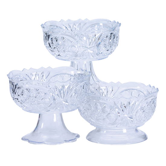 6" CLEAR PLASTIC COMPOTE/PEDESTAL VASE OPEN 4"-5.25" (PRICE PER EACH, BOX HAS ASSORTMENT)