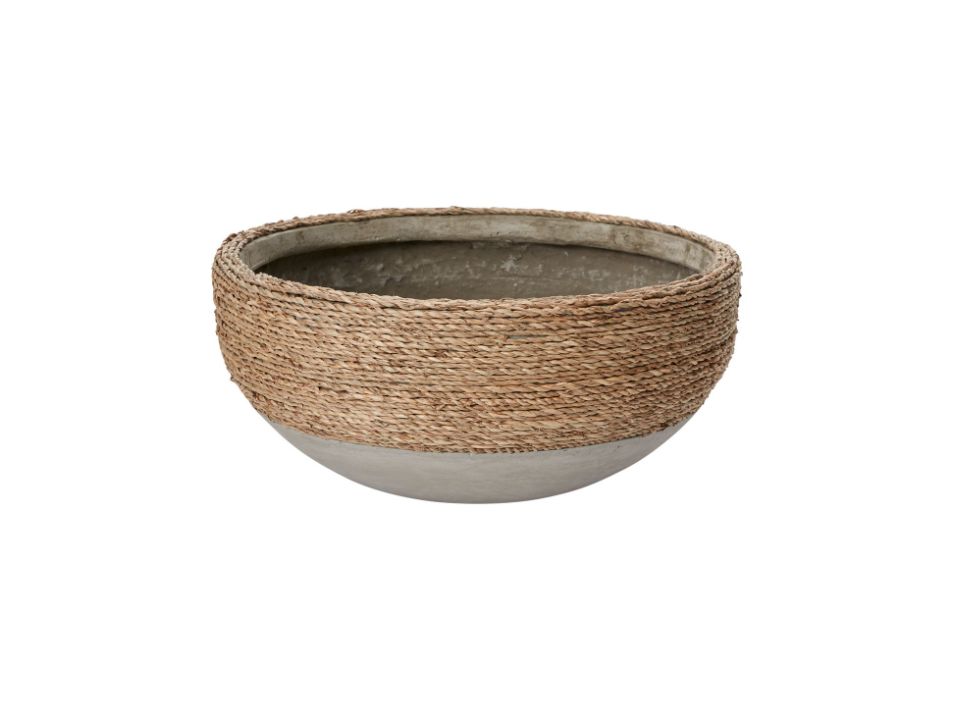 6.5”H X 14” CONCRETE REED BOWL WITH NATURAL ROPE