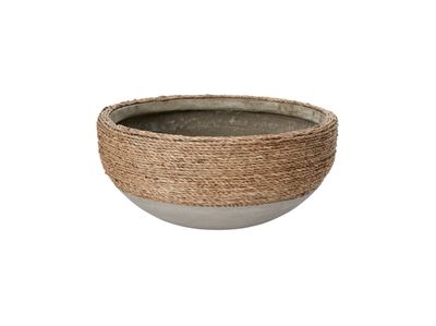 6.5”H X 14” CONCRETE REED BOWL WITH NATURAL ROPE