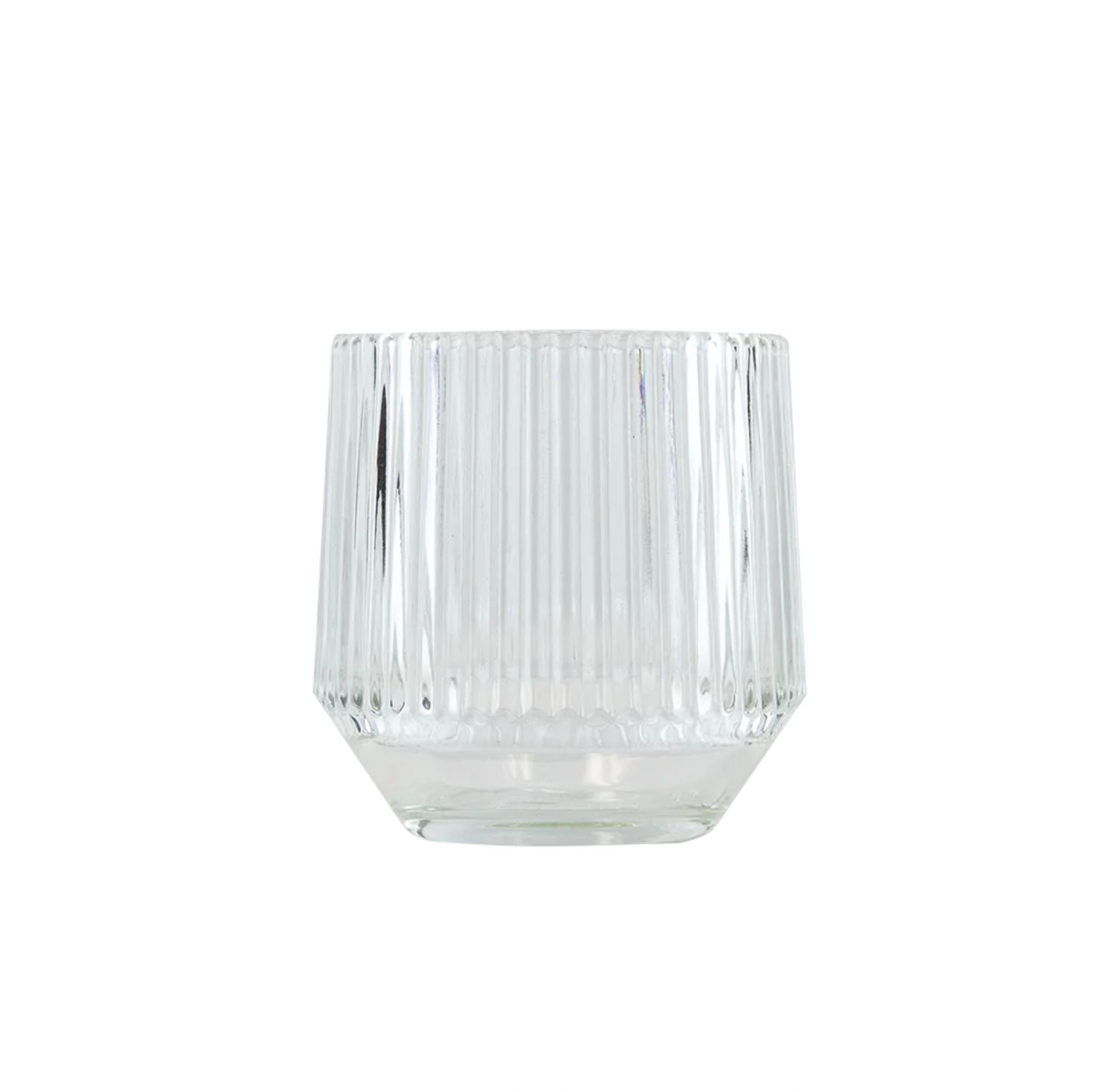 4”H X 3.75” CLEAR IRIDESCENT CANDLE HOLDER