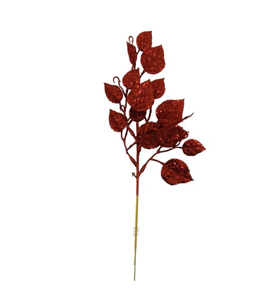 13"h RED GLITTER LEAF PICK