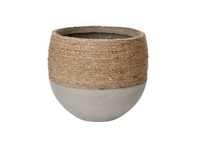 11.5”h x 12” CONCRETE REED POT WITH NATURAL ROPE