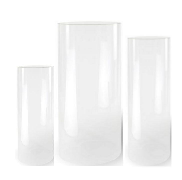 ACRYLIC ROUND PEDESTAL COLUMN SET OF 3. 36"H X 13", 30"H X 12", 24"H X 11"