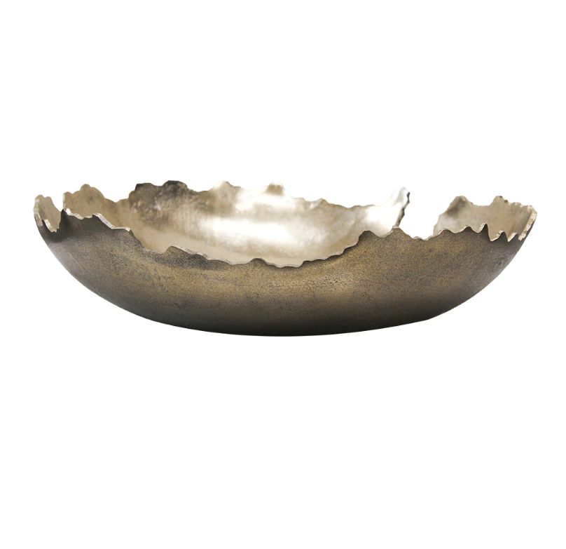 3.5”H X 12.75” GOLD ALUMINUM JAGGED EDGE LOW BOWL