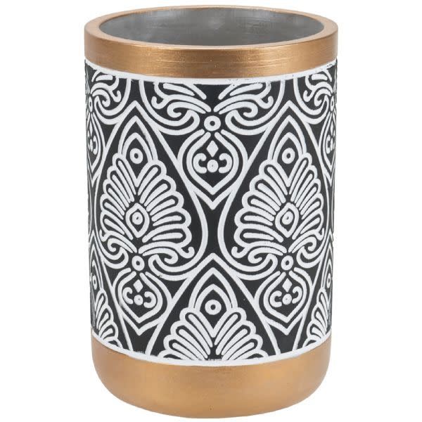 40% OFF WAS $10 NOW $6. 7"h x 4" BLACK W/ GOLD RIM CEMENT CYLINDER