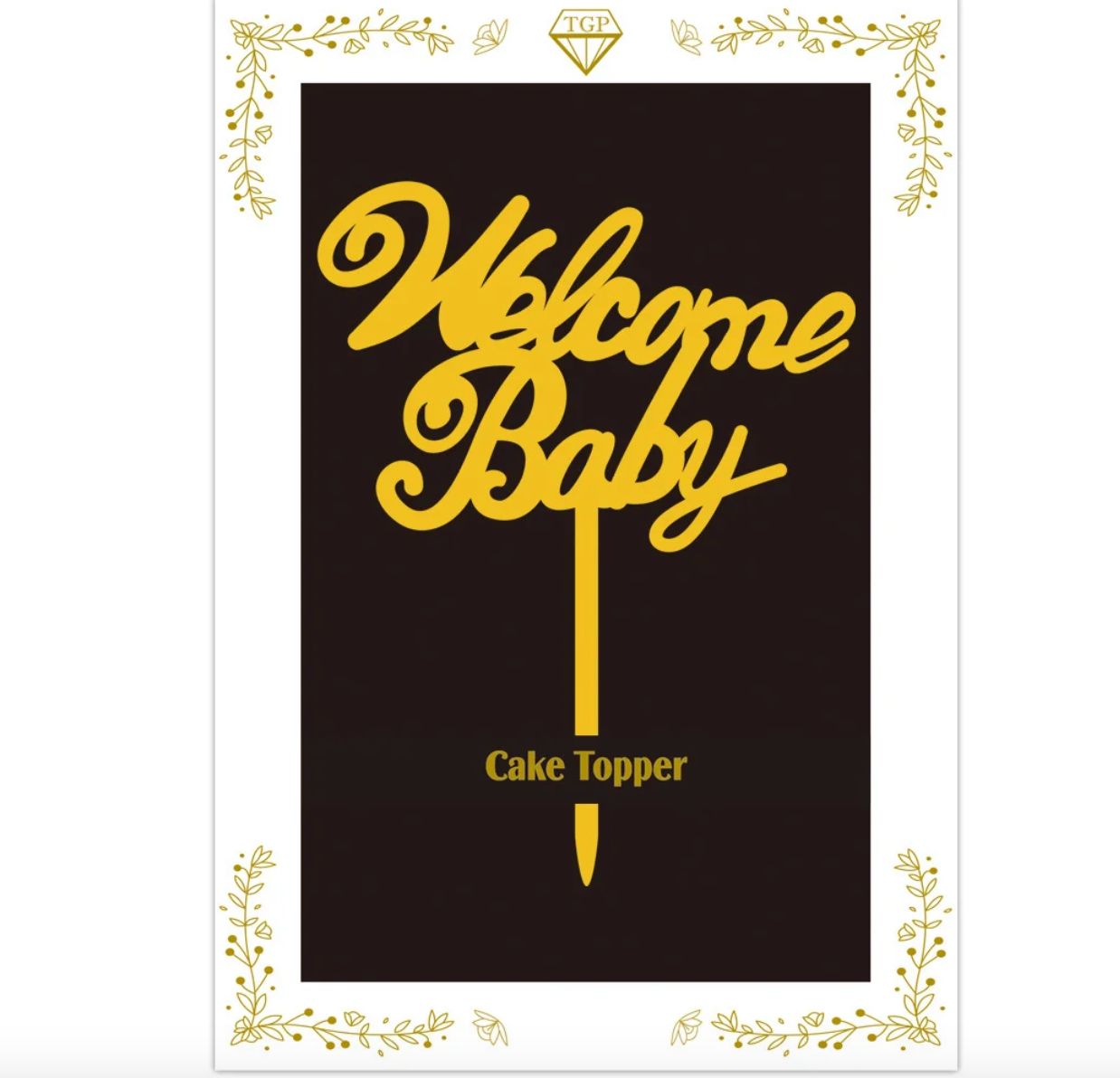 GOLD, WELCOME BABY CAKE TOPPER