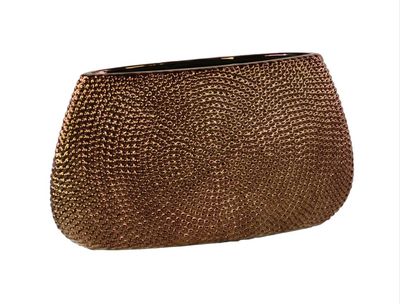 9.25”H X 3.5” X 17”L BRONZE CERAMIC RECTANGLE VASE WITH BEADED DOTTED PATTERN