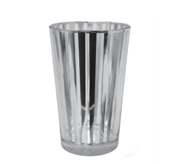 75% off was $4.99 now $1.25.  4”H X X 2.75” SILVER PARTY STRIPE VOTIVES