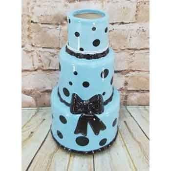 50% OFF WAS $2 NOW $1, 7" ROUND BLUE POLKA DOT CERAMIC CAKE, NO DISCOUNT