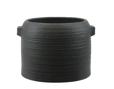 10.5”H X 14.5” BLACK ZINTO LOW AND WIDE CERAMIC PLANTER WITH SMALL HANDLE