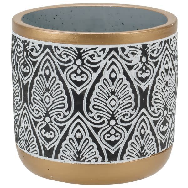 50 off was $7.49 now $3.75. 4.25" ROUND BLACK W GOLD RIM ,CEMENT
