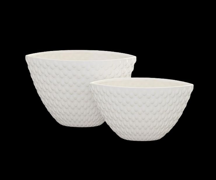 7.5"H X 6.75”W X 13”L SMALL WHITE CERAMIC ELLIPTICAL EYE VASE