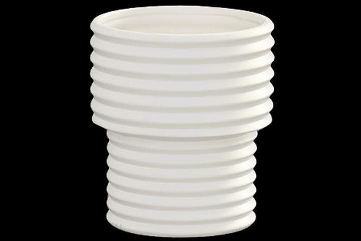 8”H X 6.75” WHITE CERAMIC SPIRAL ROUND VASE