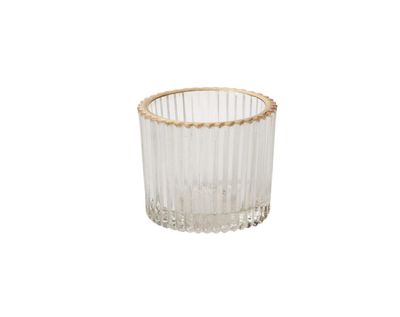 2.25” X 3” CLEAR GLASS FLUTED RITZY VOTIVE WITH GOLD LIP