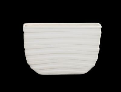 9.25”H X 5” X 14”L  WHITE RECTANGLE EYE VASE WITH ALTERNATE BANDED