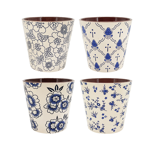 5" ROUND PLANTER WITH BLUE DESIGN-DOLOMITE, reg $7.99