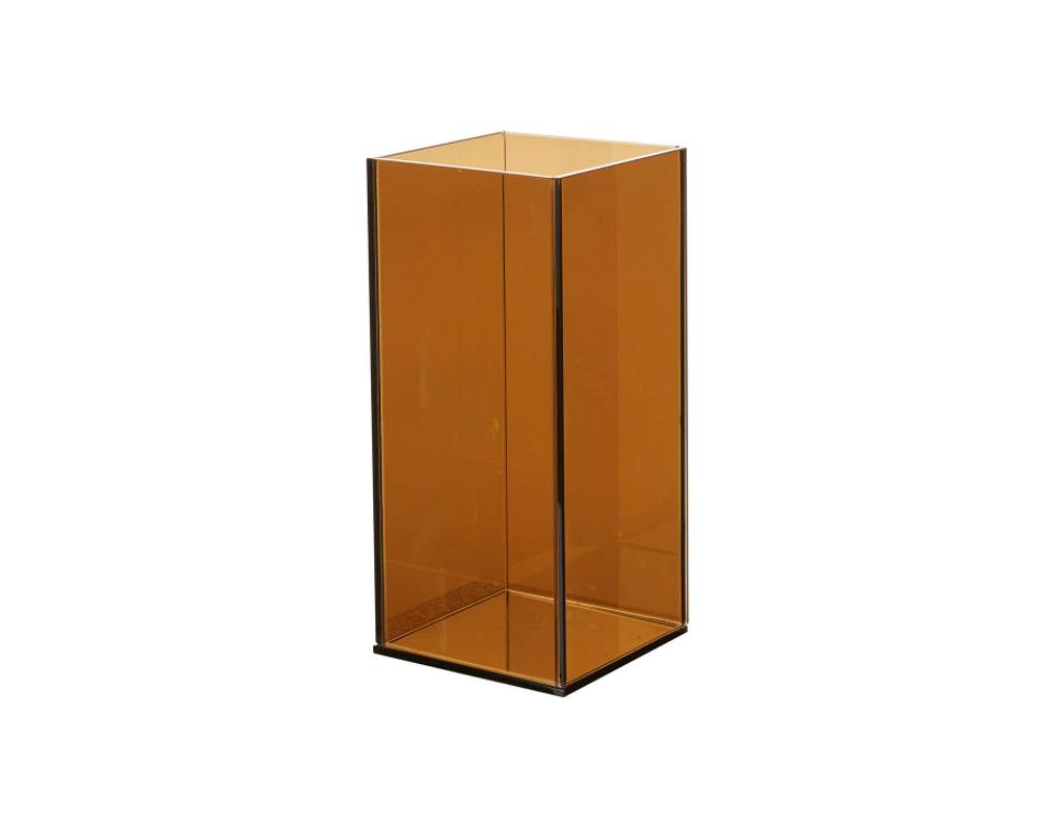 5.25”H X 3.75” X 3.75” AMBER GLASS FOREVER CANDLE REFLECTION MYRIAD CANDLE HOLDER VASE