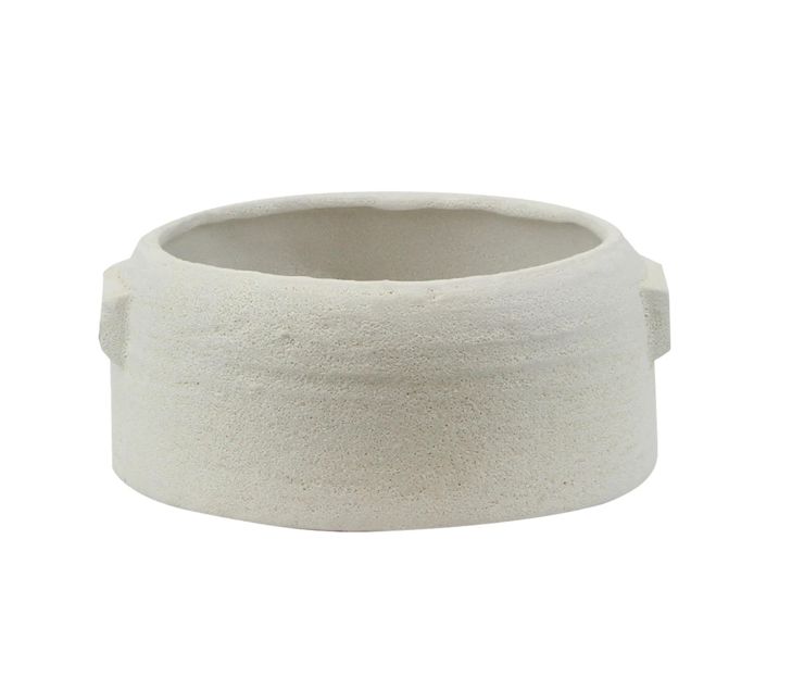 3.5”H X 8” WHITE ZINTO LOW AND WIDE CERAMIC PLANTER WITH SMALL HANDLE