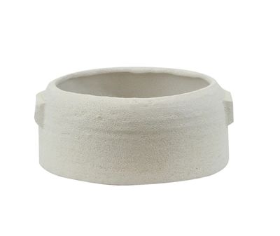3.5”H X 8” WHITE ZINTO LOW AND WIDE CERAMIC PLANTER WITH SMALL HANDLE