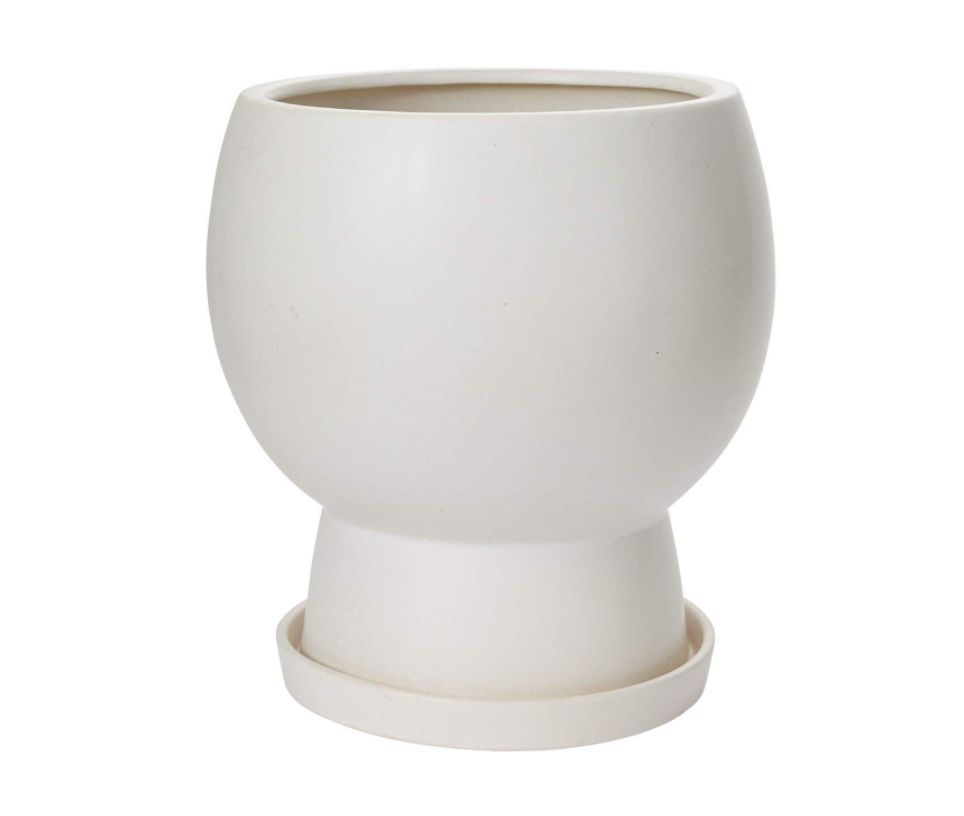 15”H X 14” X 12” WHITE CERAMIC BOSKY POT