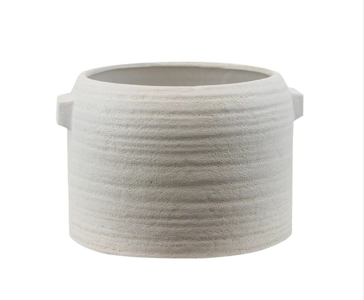 8.5”H X 12.5” WHITE ZINTO LOW AND WIDE CERAMIC PLANTER WITH SMALL HANDLE