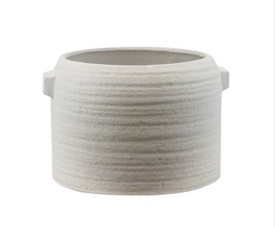 8.5”H X 12.5” WHITE ZINTO LOW AND WIDE CERAMIC PLANTER WITH SMALL HANDLE