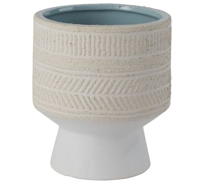 6.25”H X 5” WHITE CERAMIC UMBRA FOOTED POT VASE