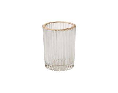 3”H X 3.5” CLEAR GLASS FLUTED RITZY VOTIVE WITH GOLD LIP