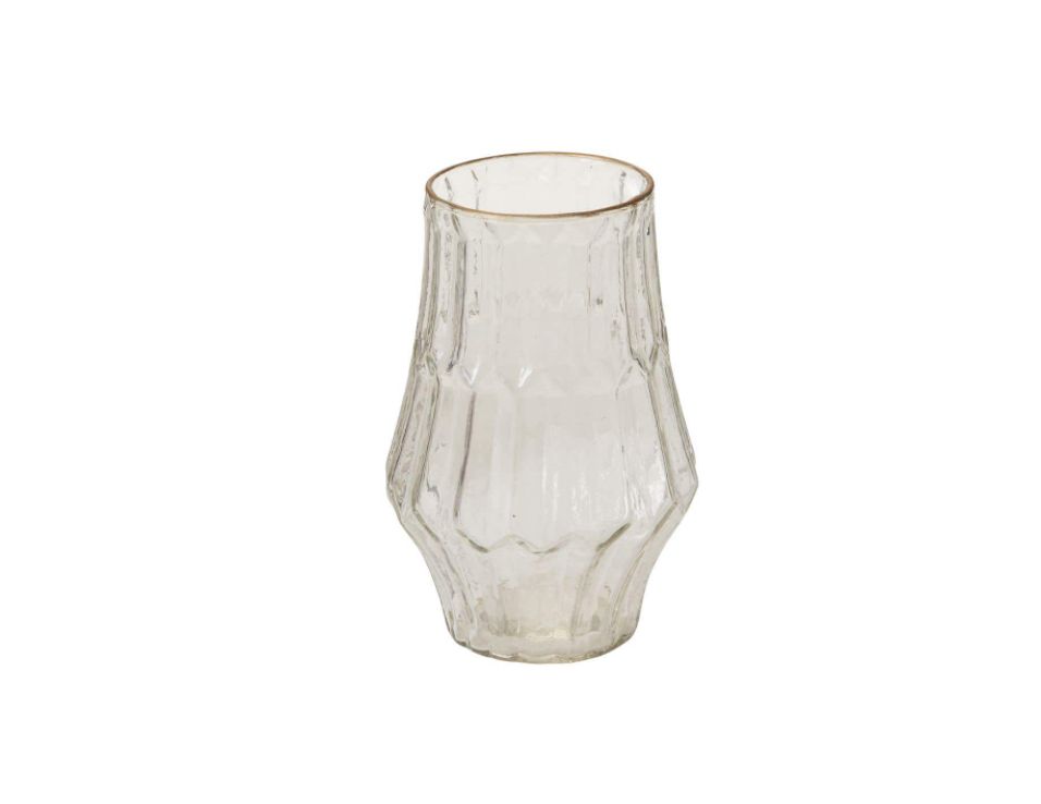 6.75”H X 4.5” CLEAR GLASS KATHERINE VOTIVE WITH GOLD LIP